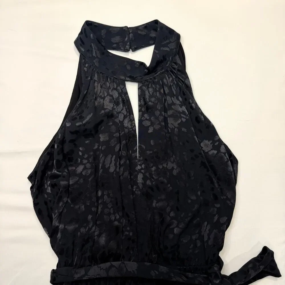 Anthropologie Halter Mini Dress XL Petite Black Jacquard Cocktail Party NWT